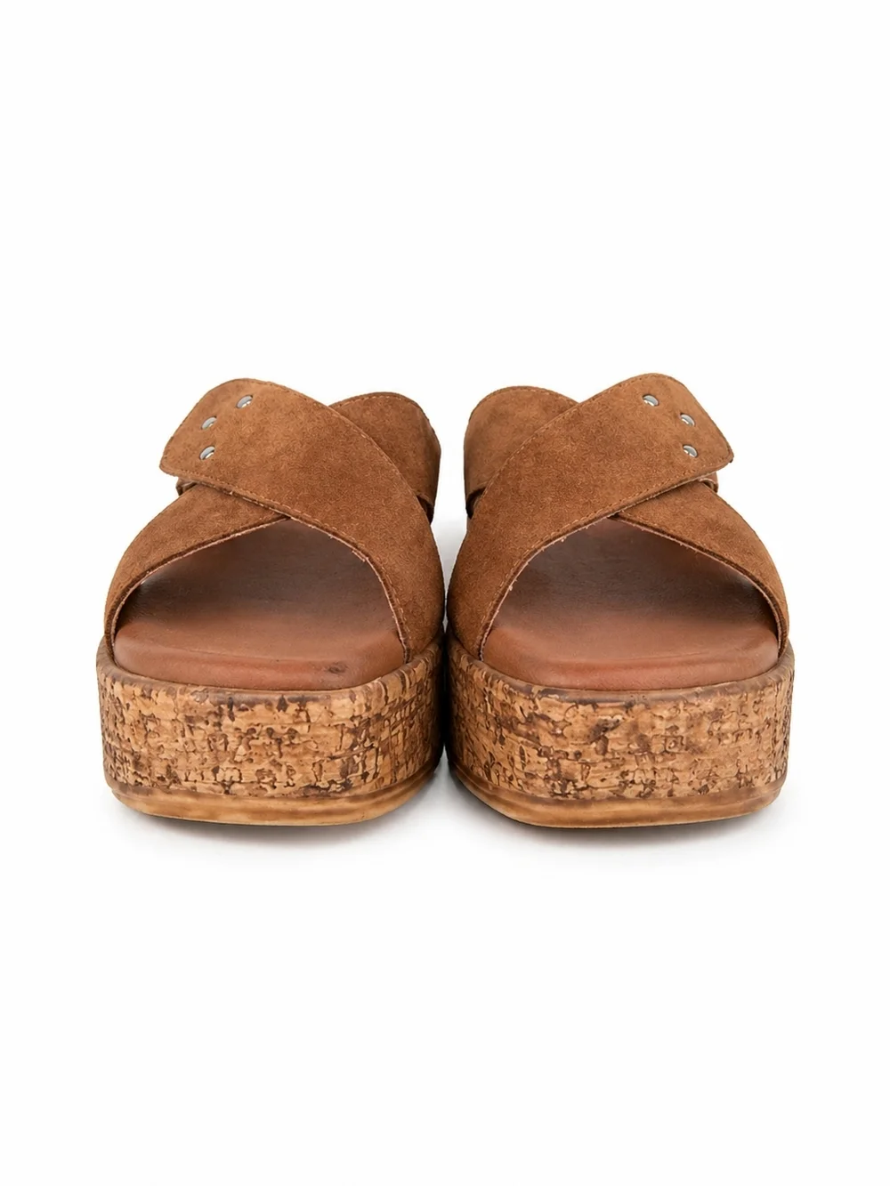 Lottini Brown Leather Suede Cork Wedge Sandals Size 8 Platform Slide Italy - Picture 4 of 13